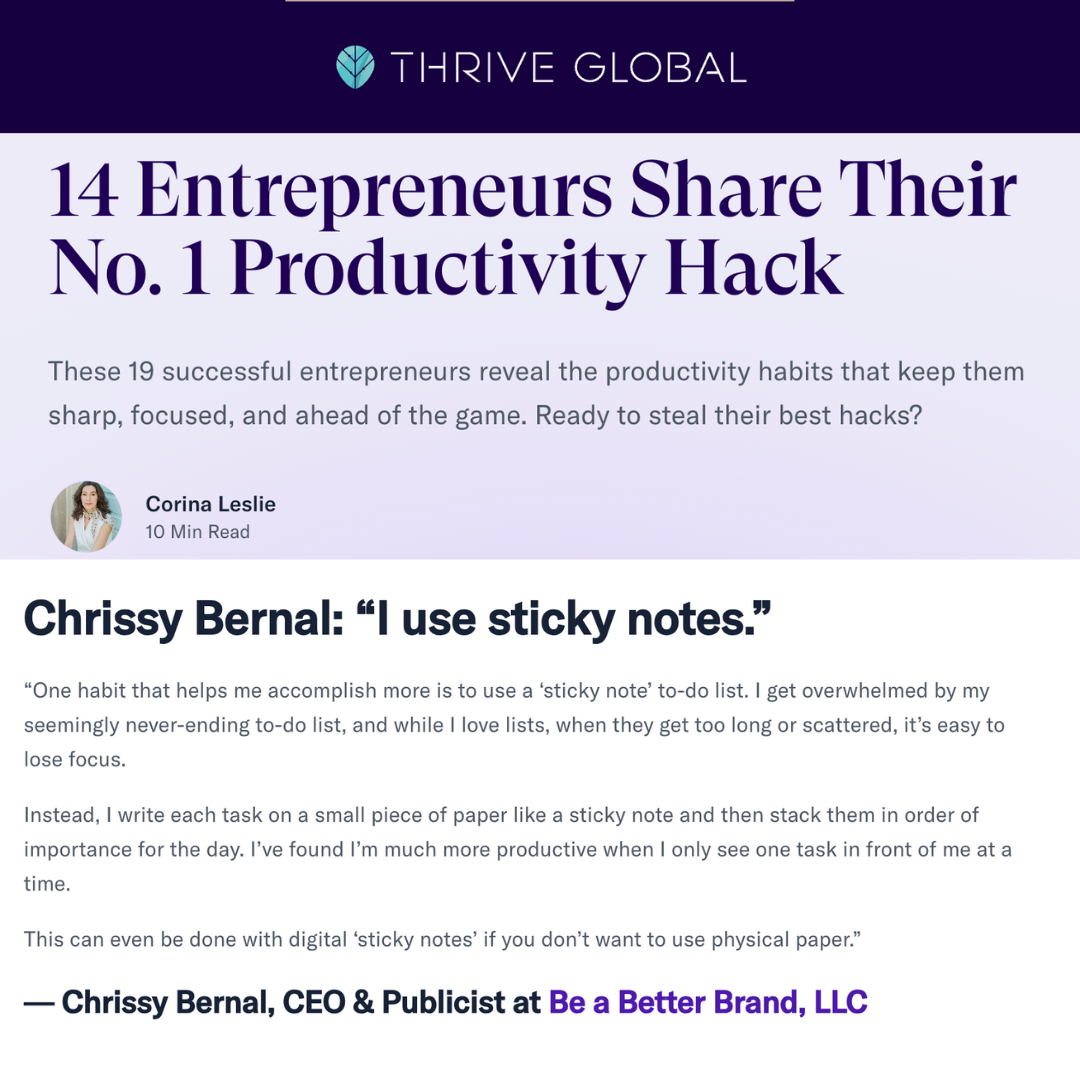 Chrissy Bernal featured in Thrive Global